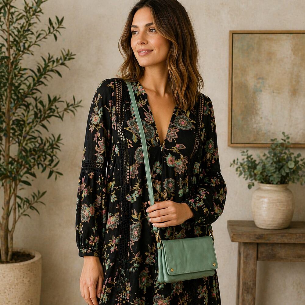 Latico Genuine Leather Crossbody Purse Multiple Compartments Color: Grass